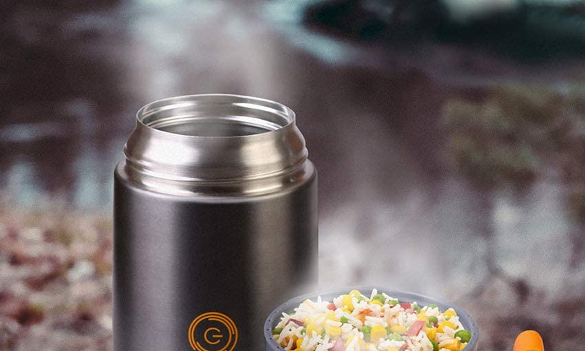 Gray 24 oz Energify vacuum insulated food jar outside