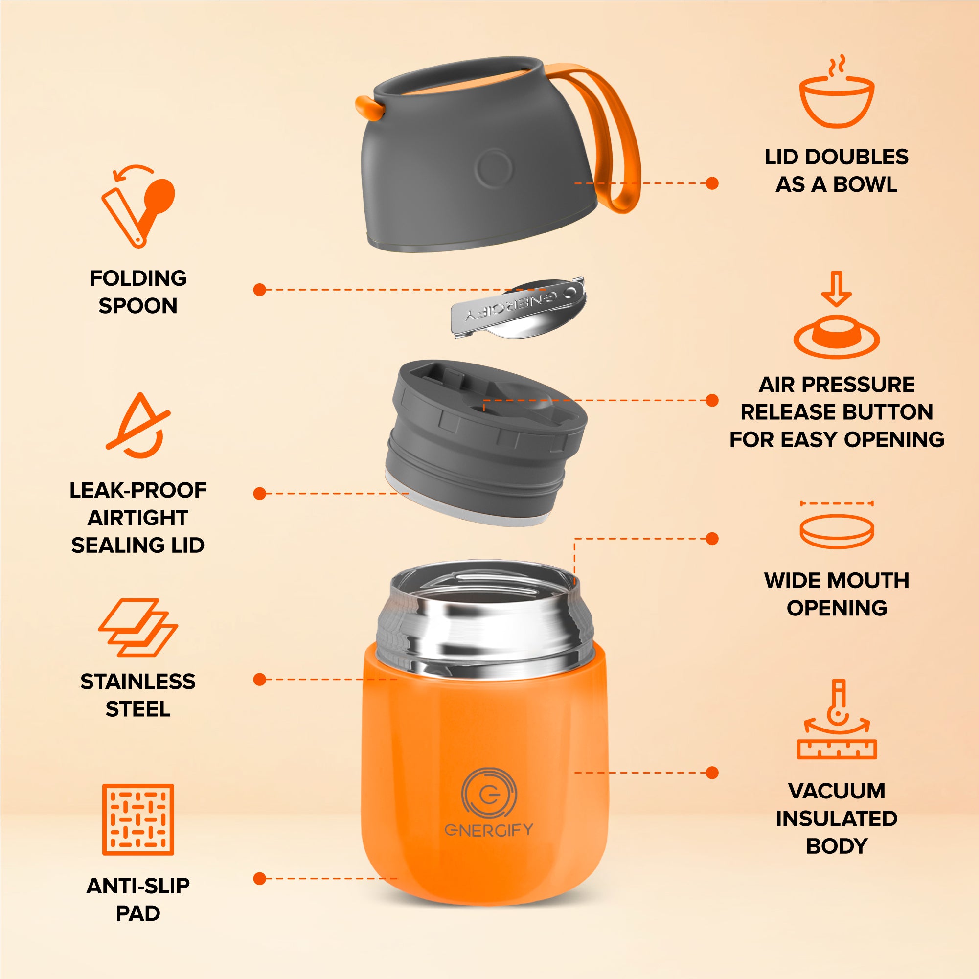 17 oz VACUUM INSULATED FOOD JAR - ORANGE