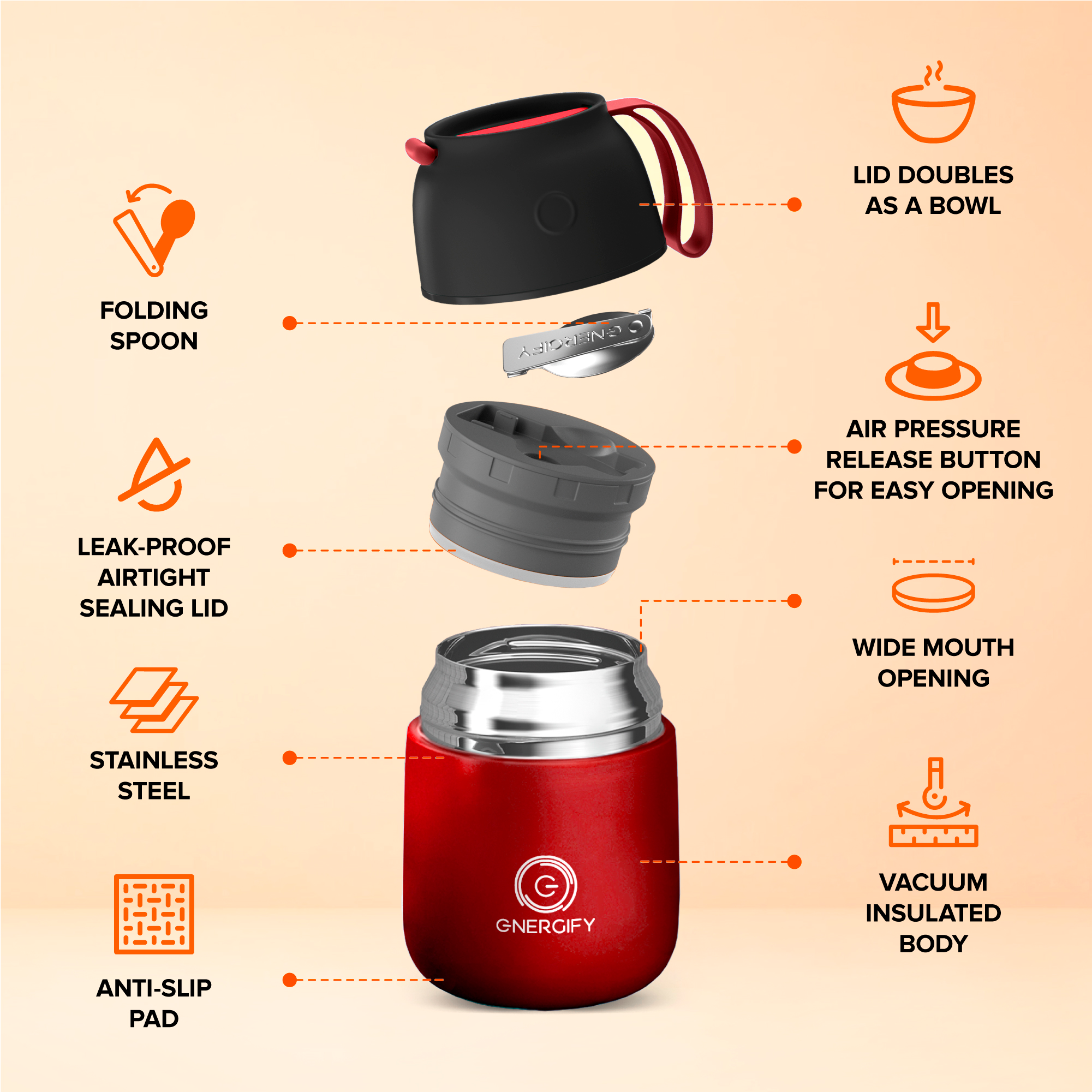 17 oz VACUUM INSULATED FOOD JAR - RADIANT RED