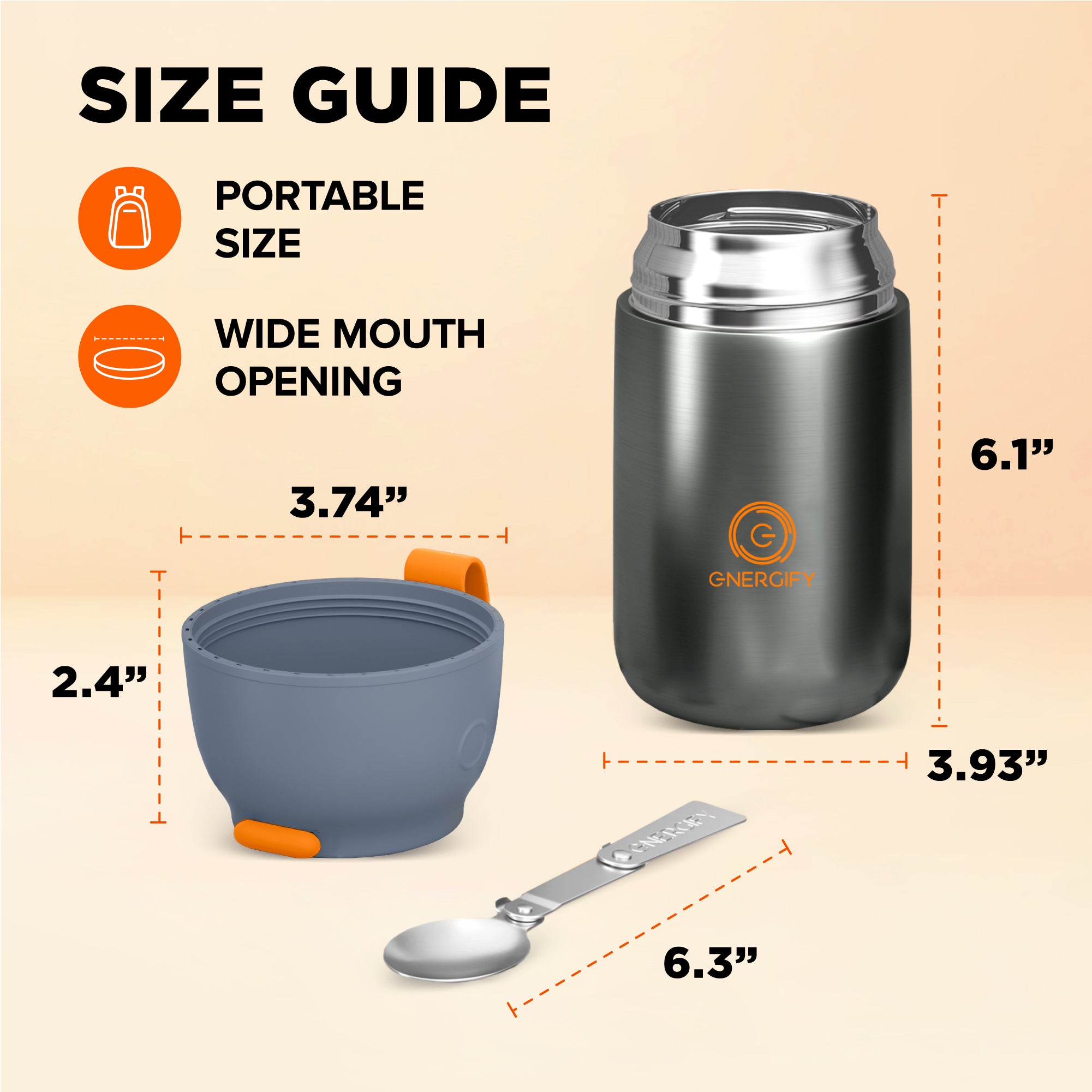 TARRO AISLADO PARA COMIDA DE 24 oz (710 ml) - GRIS