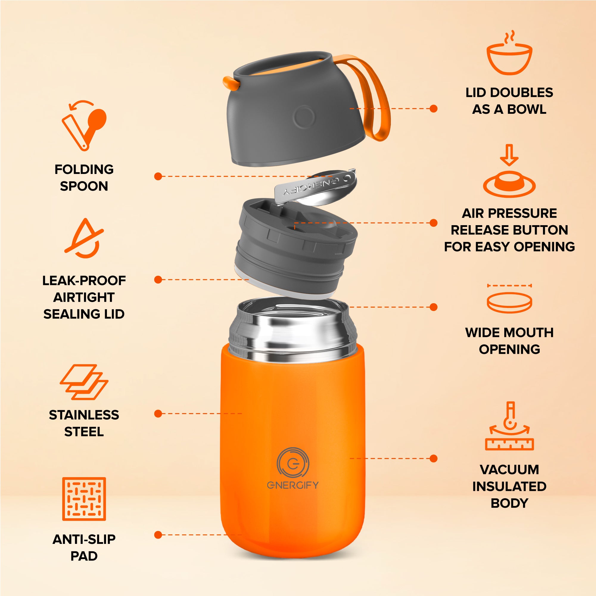 24 oz VACUUM INSULATED FOOD JAR - ORANGE