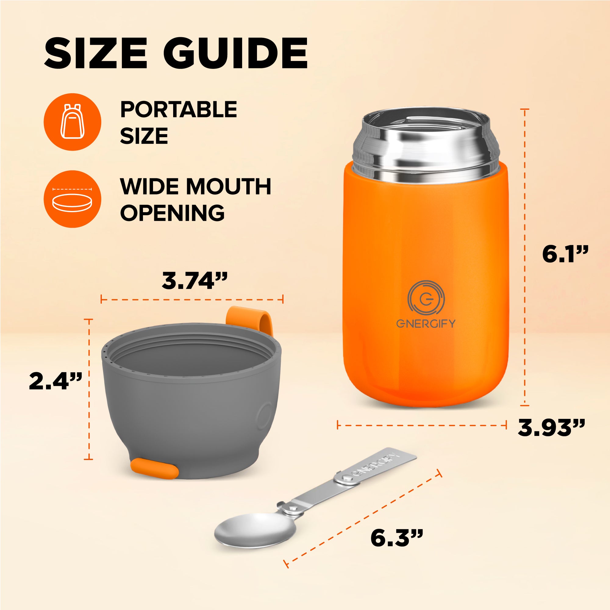 24 oz VACUUM INSULATED FOOD JAR - ORANGE